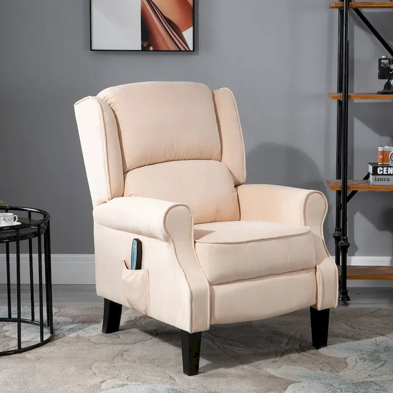 Fauteuil inclinable massant chauffant blanc crème avec chauffage lombaire et télécommande