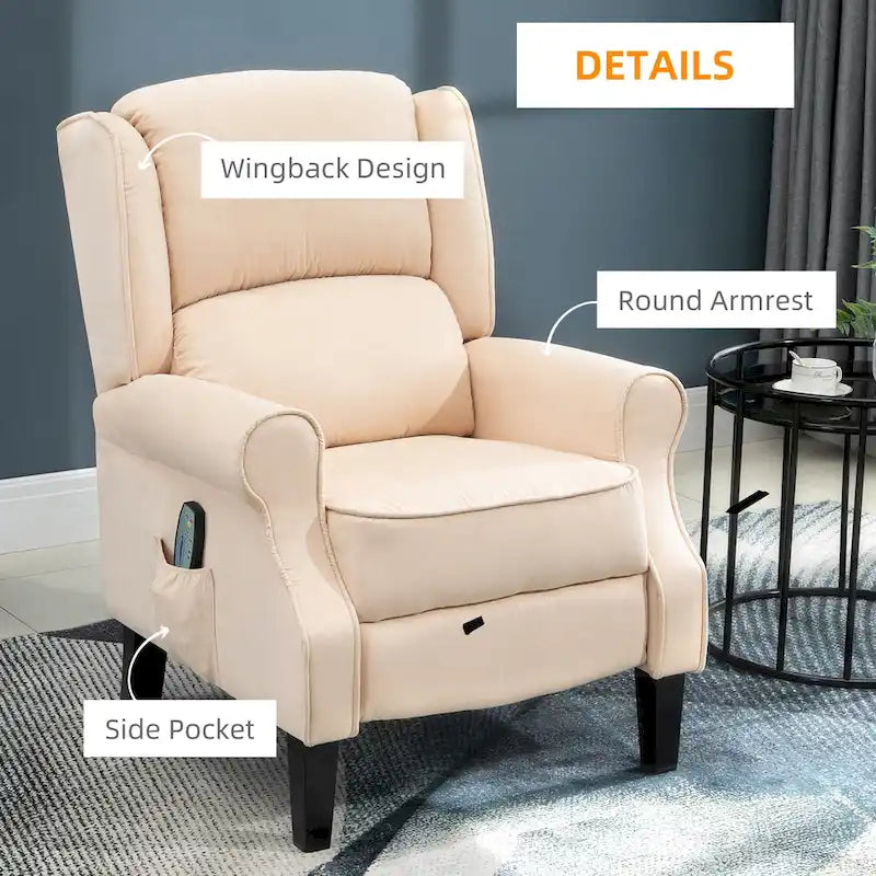 Fauteuil inclinable massant chauffant blanc crème avec chauffage lombaire et télécommande