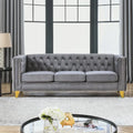 Canapé 3 places gris en velours capitonné 80,5 po avec clous décoratifs