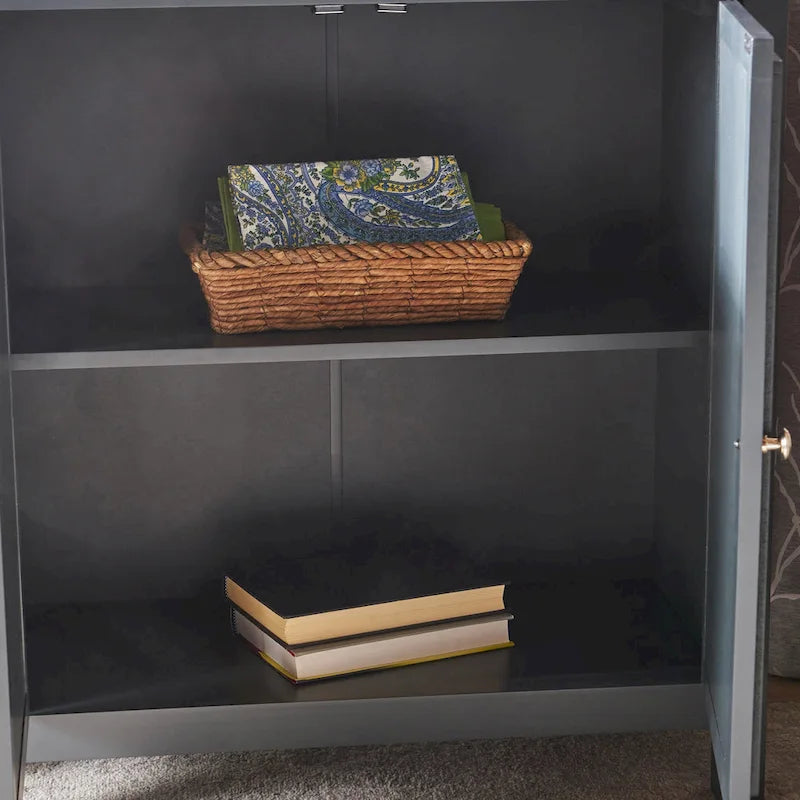 Meuble bas double porte avec finition miroir, gris anthracite