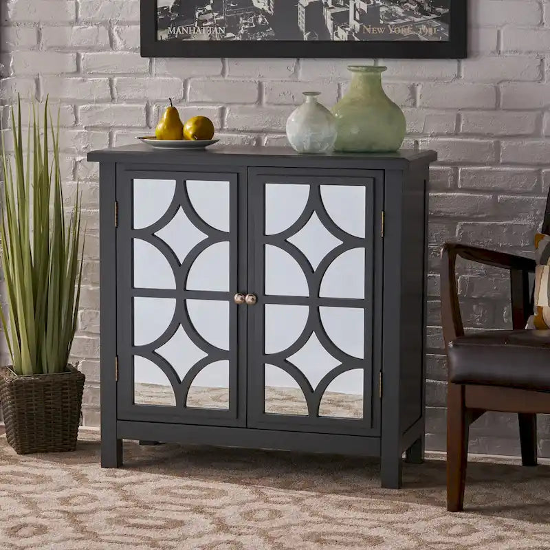 Meuble bas double porte avec finition miroir, gris anthracite