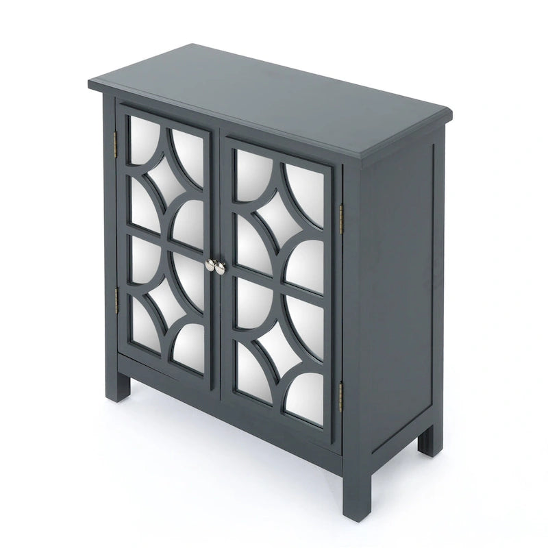 Meuble bas double porte avec finition miroir, gris anthracite