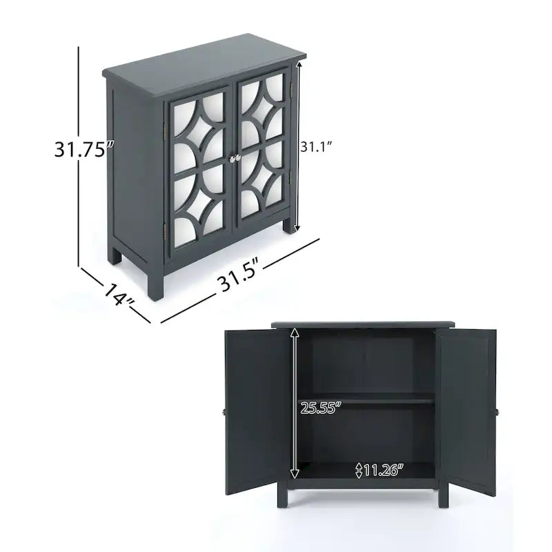 Meuble bas double porte avec finition miroir, gris anthracite