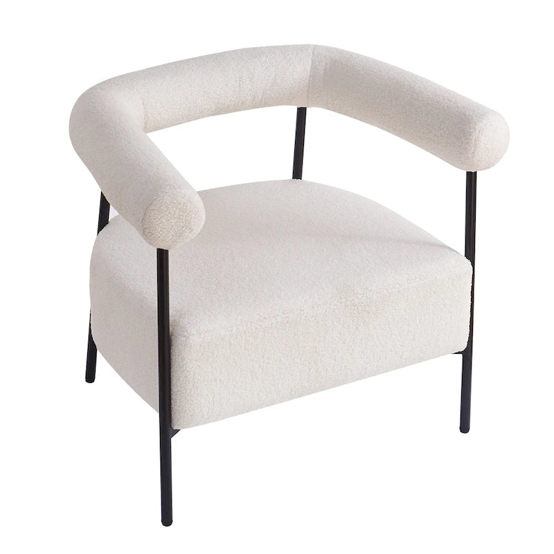 Fauteuil d'appoint moderne en tissu bouclé, fauteuil incurvé avec cadre en métal noir