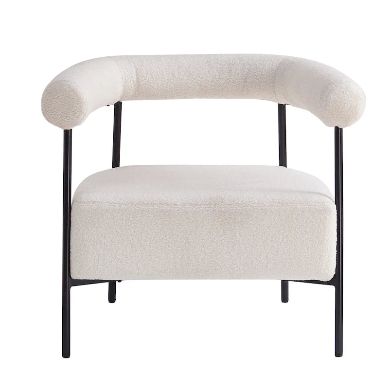 Fauteuil d'appoint moderne en tissu bouclé, fauteuil incurvé avec cadre en métal noir