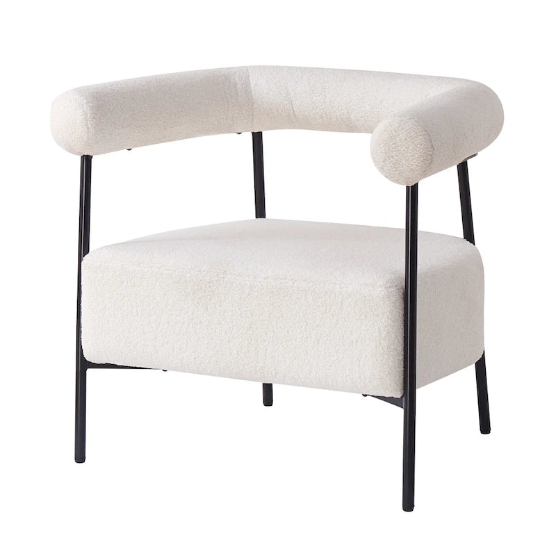 Fauteuil d'appoint moderne en tissu bouclé, fauteuil incurvé avec cadre en métal noir