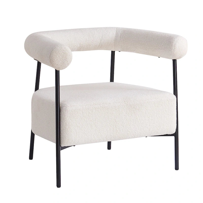 Fauteuil d'appoint moderne en tissu bouclé, fauteuil incurvé avec cadre en métal noir