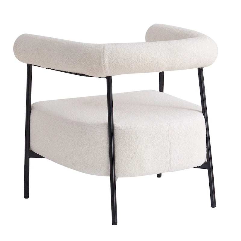 Fauteuil d'appoint moderne en tissu bouclé, fauteuil incurvé avec cadre en métal noir