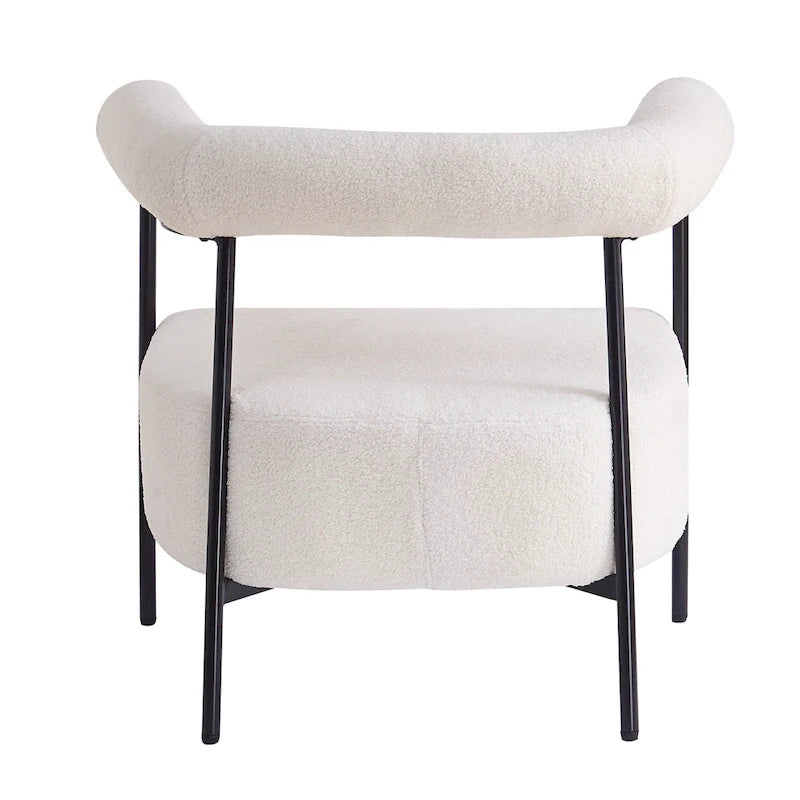 Fauteuil d'appoint moderne en tissu bouclé, fauteuil incurvé avec cadre en métal noir