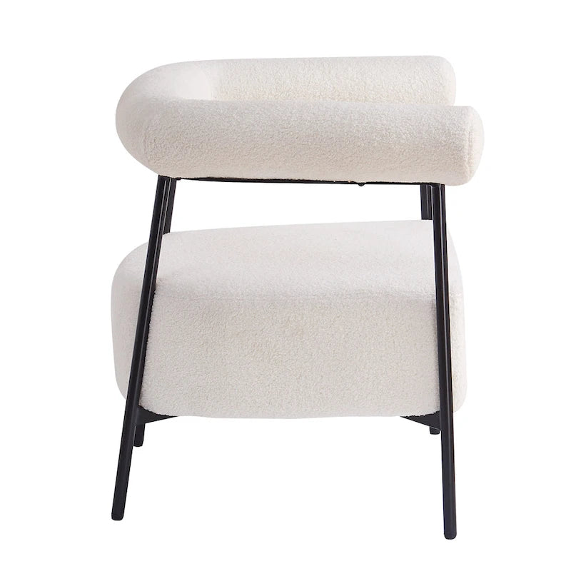 Fauteuil d'appoint moderne en tissu bouclé, fauteuil incurvé avec cadre en métal noir