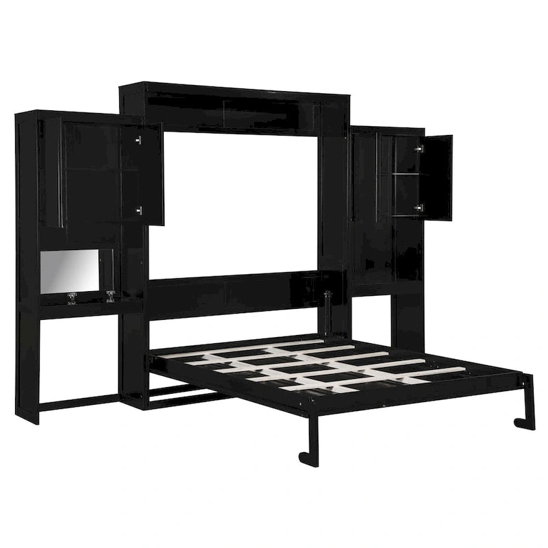 Lit escamotable Queen Size avec bureau, coiffeuse et armoires, Espresso