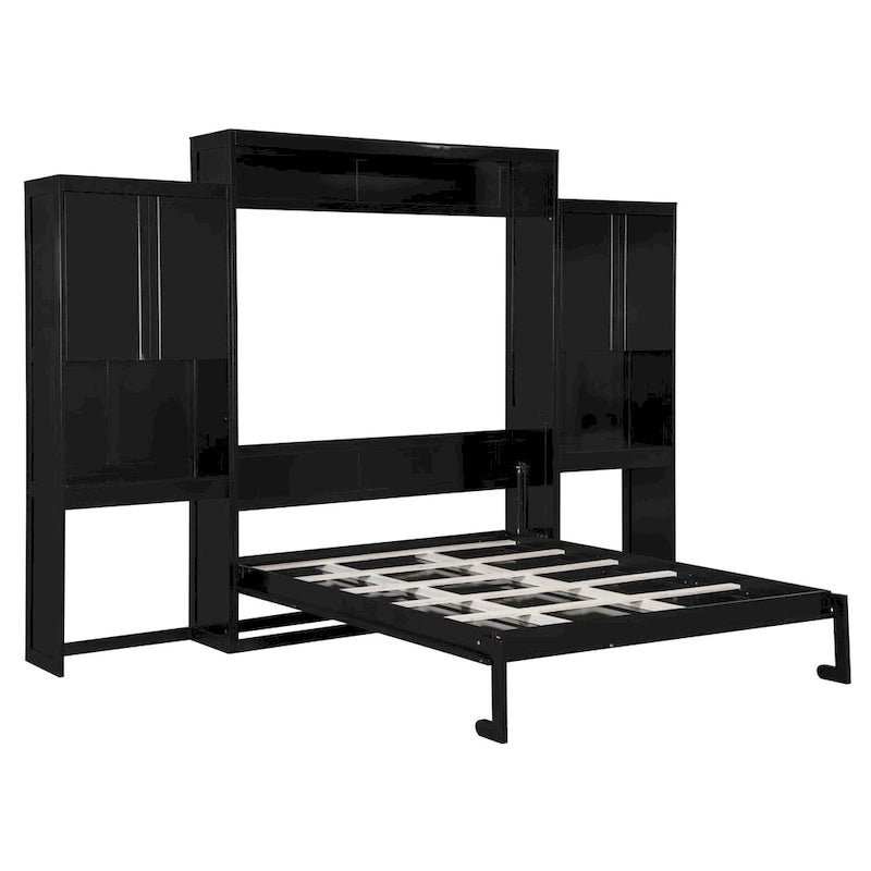 Lit escamotable Queen Size avec bureau, coiffeuse et armoires, Espresso