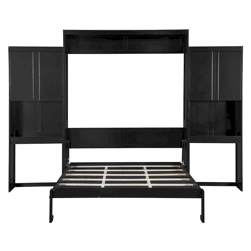 Lit escamotable Queen Size avec bureau, coiffeuse et armoires, Espresso