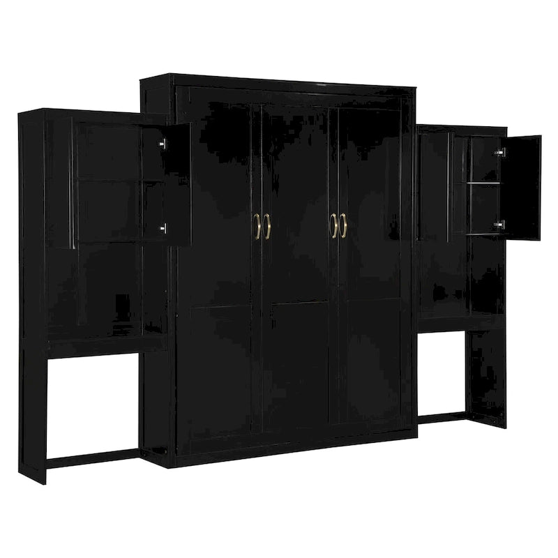 Lit escamotable Queen Size avec bureau, coiffeuse et armoires, Espresso