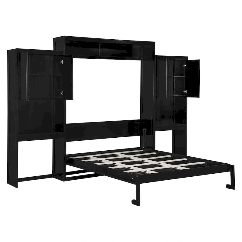 Lit escamotable Queen Size avec bureau, coiffeuse et armoires, Espresso