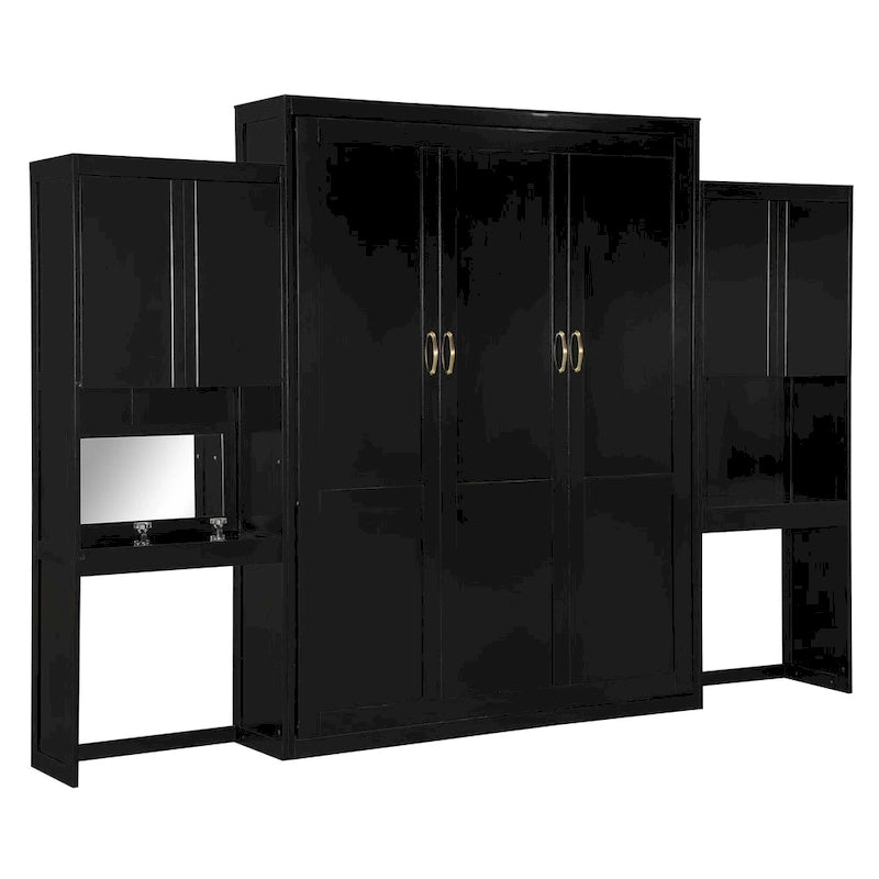 Lit escamotable Queen Size avec bureau, coiffeuse et armoires, Espresso