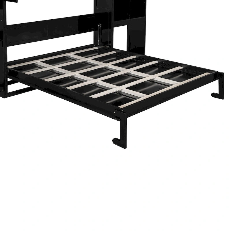 Lit escamotable Queen Size avec bureau, coiffeuse et armoires, Espresso