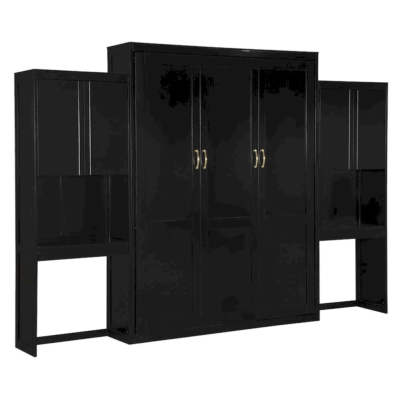 Lit escamotable Queen Size avec bureau, coiffeuse et armoires, Espresso