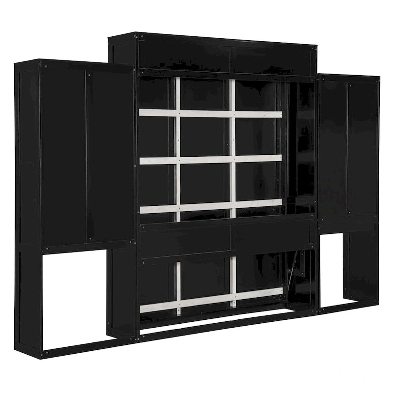 Lit escamotable Queen Size avec bureau, coiffeuse et armoires, Espresso