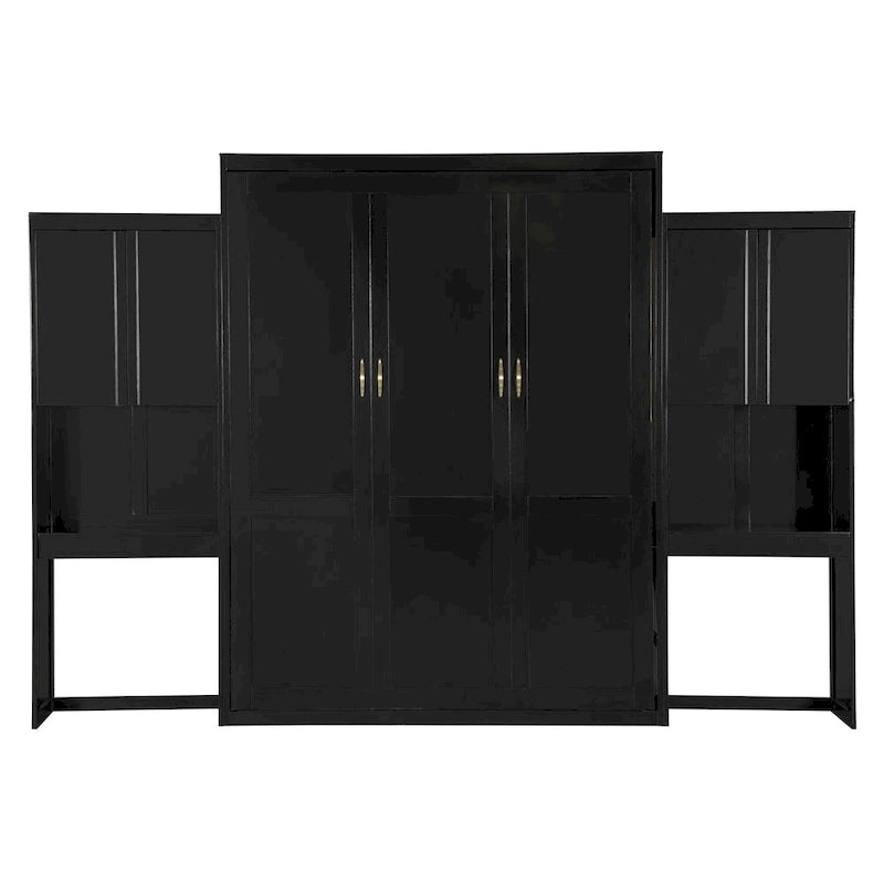 Lit escamotable Queen Size avec bureau, coiffeuse et armoires, Espresso