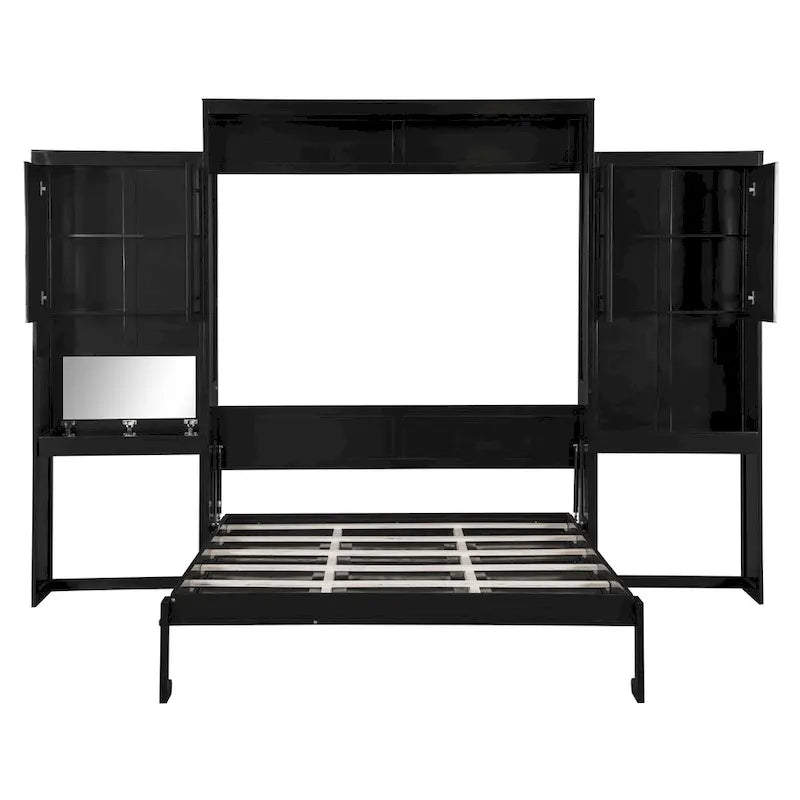Lit escamotable Queen Size avec bureau, coiffeuse et armoires, Espresso
