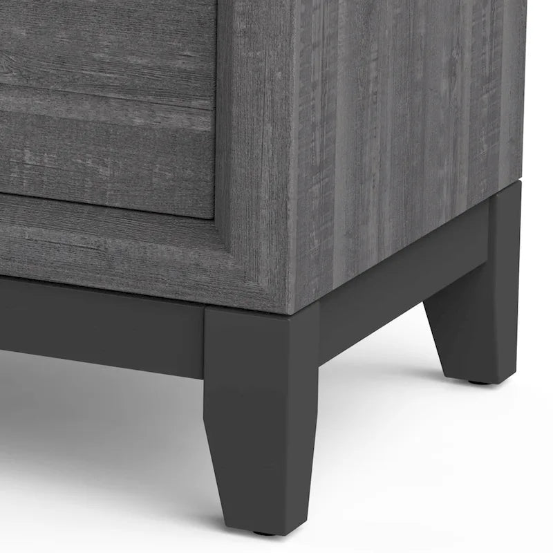 Table de chevet moderne grise à 2 tiroirs avec cadre en bois massif – Meuble de rangement de chambre à coucher