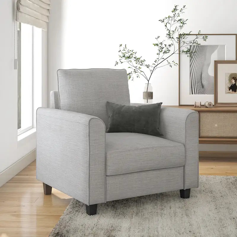 Chaise avec pieds effilés en bois massif, fauteuil simple en tissu rembourré