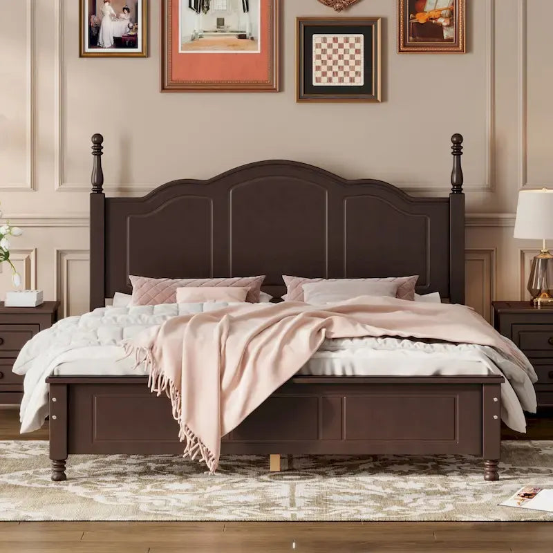 Lit plateforme en bois style rétro, taille Queen