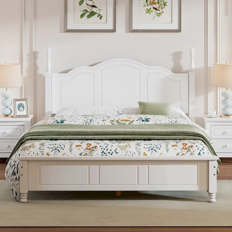 Lit plateforme en bois style rétro, taille Queen