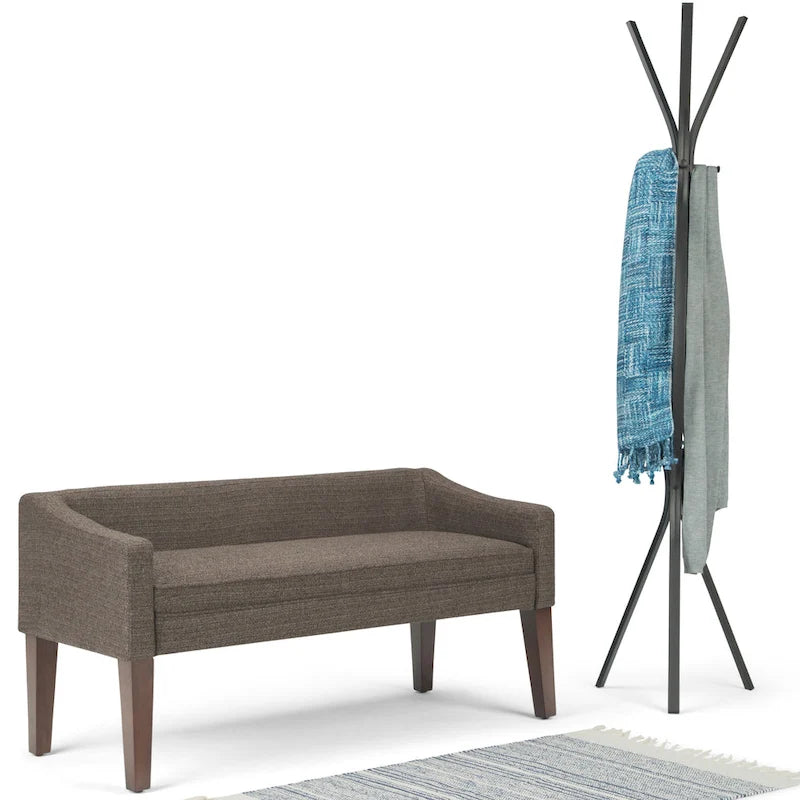 Banc rembourré contemporain avec dossier bas et accoudoirs incurvés – Siège d'appoint en mousse haute densité