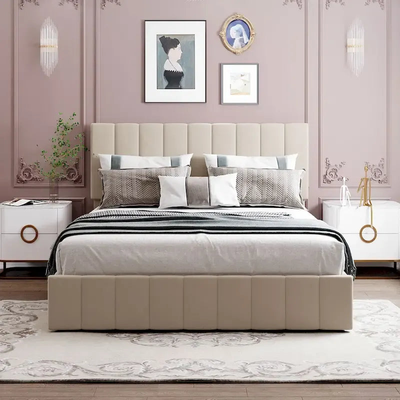 Mordern Upholstered Platform bed with a Hydraulic Storage System