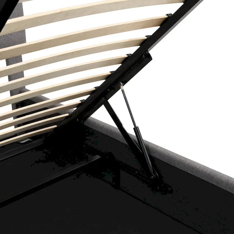 Lit plateforme rembourré avec système de rangement hydraulique, tissu en lin, taille double/grand.