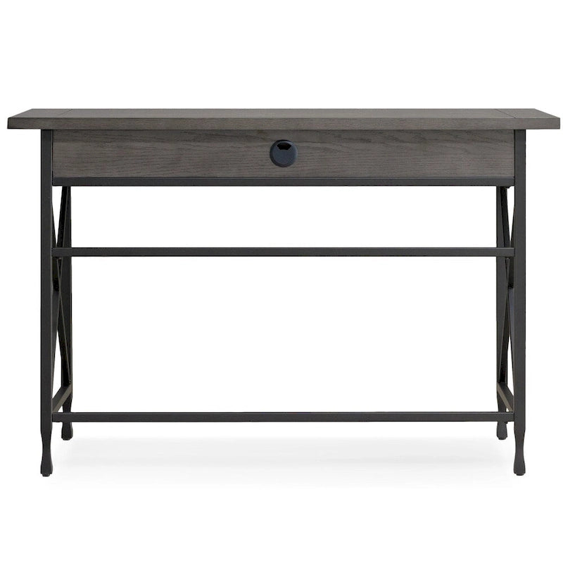 Bureau d'écriture en métal gris et bois avec tiroir pour clavier rabattable – Bureau d'ordinateur moderne pour la maison