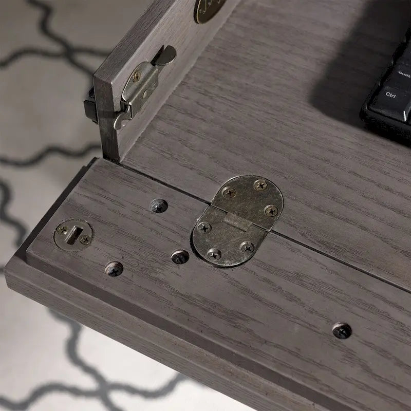 Bureau d'écriture en métal gris et bois avec tiroir pour clavier rabattable – Bureau d'ordinateur moderne pour la maison