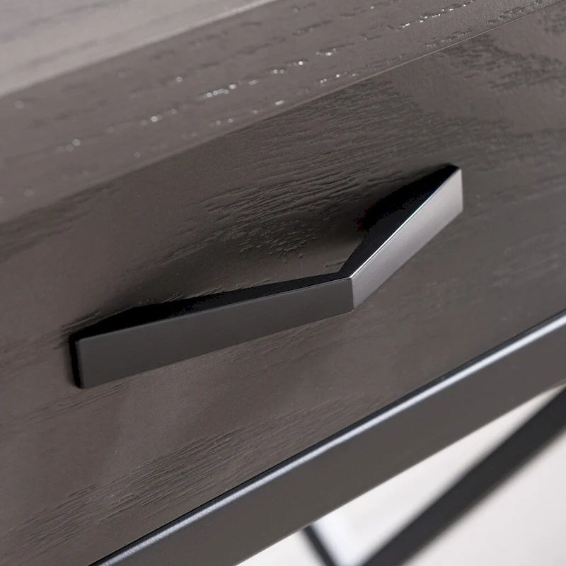 Bureau d'écriture en métal gris et bois avec tiroir pour clavier rabattable – Bureau d'ordinateur moderne pour la maison