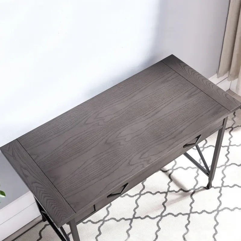 Bureau d'écriture en métal gris et bois avec tiroir pour clavier rabattable – Bureau d'ordinateur moderne pour la maison