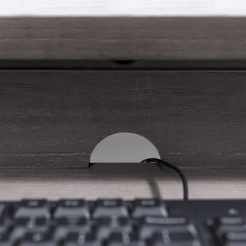 Bureau d'écriture en métal gris et bois avec tiroir pour clavier rabattable – Bureau d'ordinateur moderne pour la maison