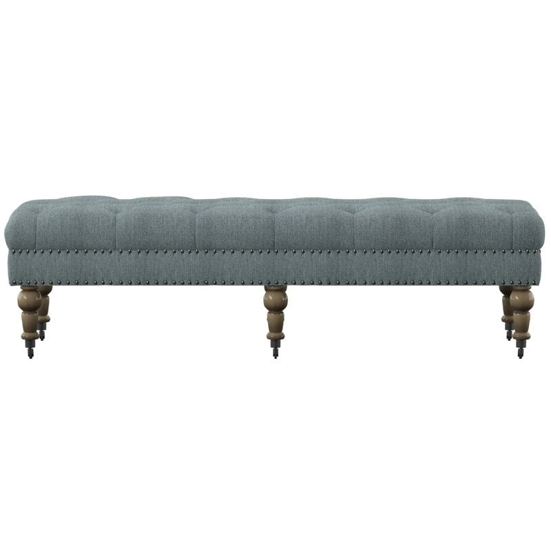 Banc capitonné bleu clair avec pieds gris vieillis – Siège d'appoint élégant pour chambre ou entrée