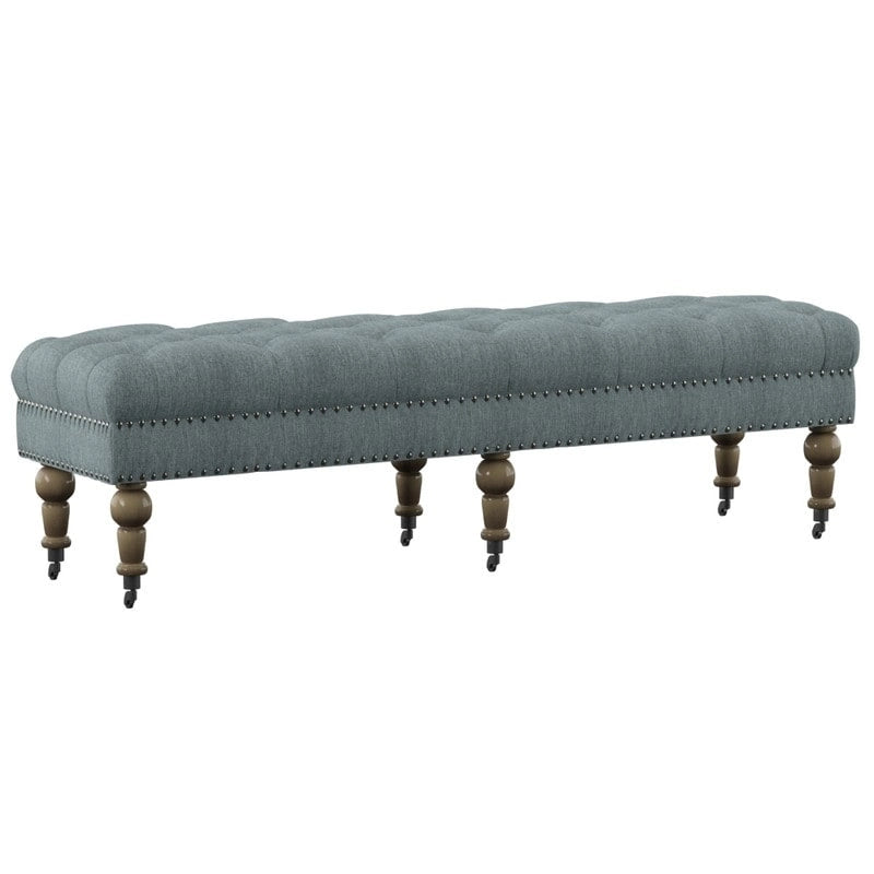 Banc capitonné bleu clair avec pieds gris vieillis – Siège d'appoint élégant pour chambre ou entrée