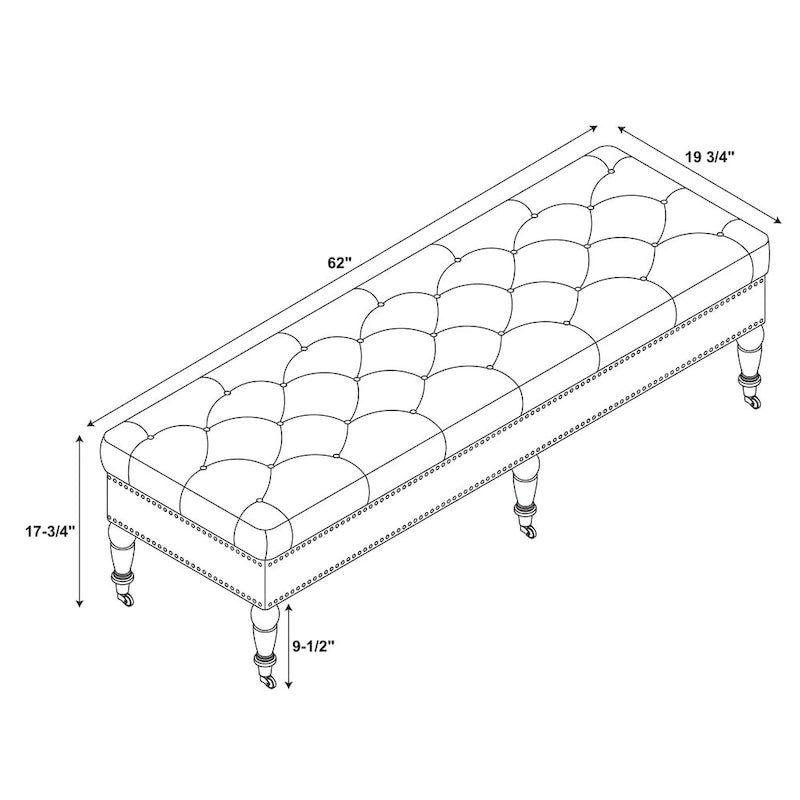 Banc capitonné bleu clair avec pieds gris vieillis – Siège d'appoint élégant pour chambre ou entrée