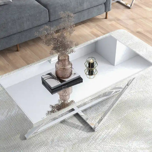 Table basse en acier chromé avec plateau en verre miroir – Table de salon glamour