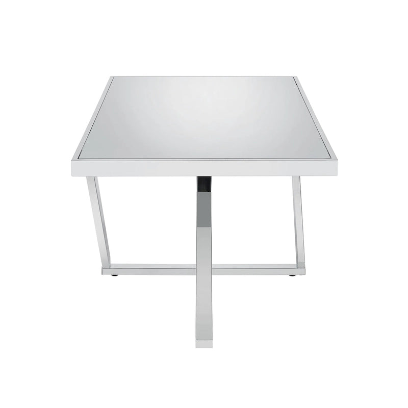 Table basse en acier chromé avec plateau en verre miroir – Table de salon glamour