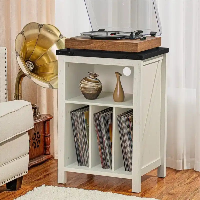 Table d'appoint en bois massif avec rangement pour disques vinyles, peut contenir 160 disques – 49,9 cm (l) x 73,7 cm (H)