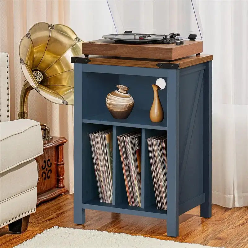 Table d'appoint en bois massif avec rangement pour disques vinyles, peut contenir 160 disques – 49,9 cm (l) x 73,7 cm (H)
