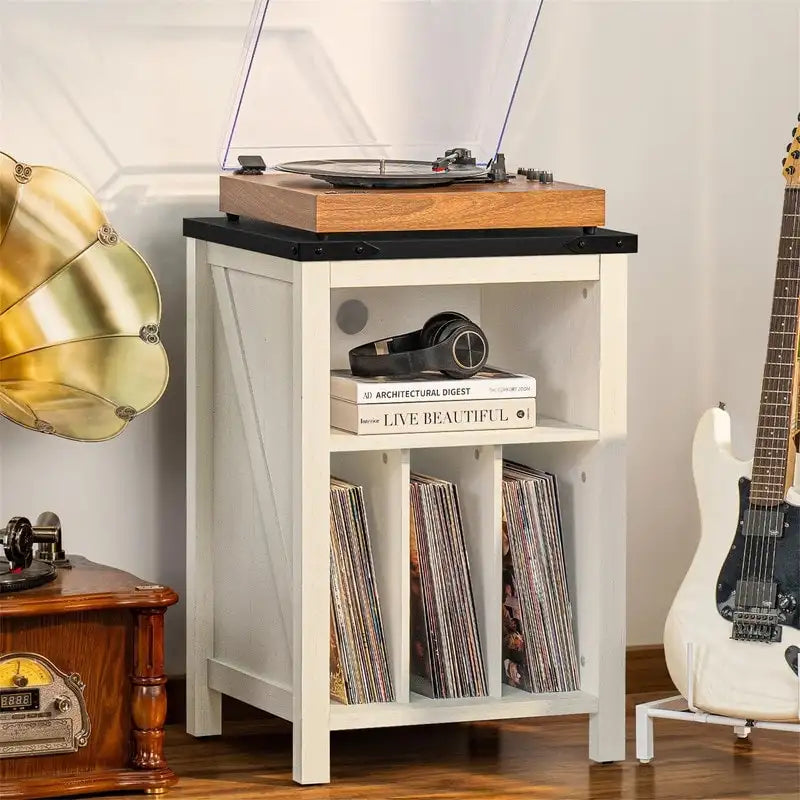 Table d'appoint en bois massif avec rangement pour disques vinyles, peut contenir 160 disques – 49,9 cm (l) x 73,7 cm (H)