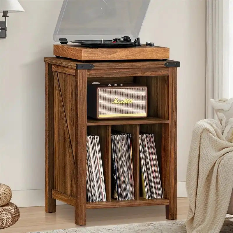 Table d'appoint en bois massif avec rangement pour disques vinyles, peut contenir 160 disques – 49,9 cm (l) x 73,7 cm (H)