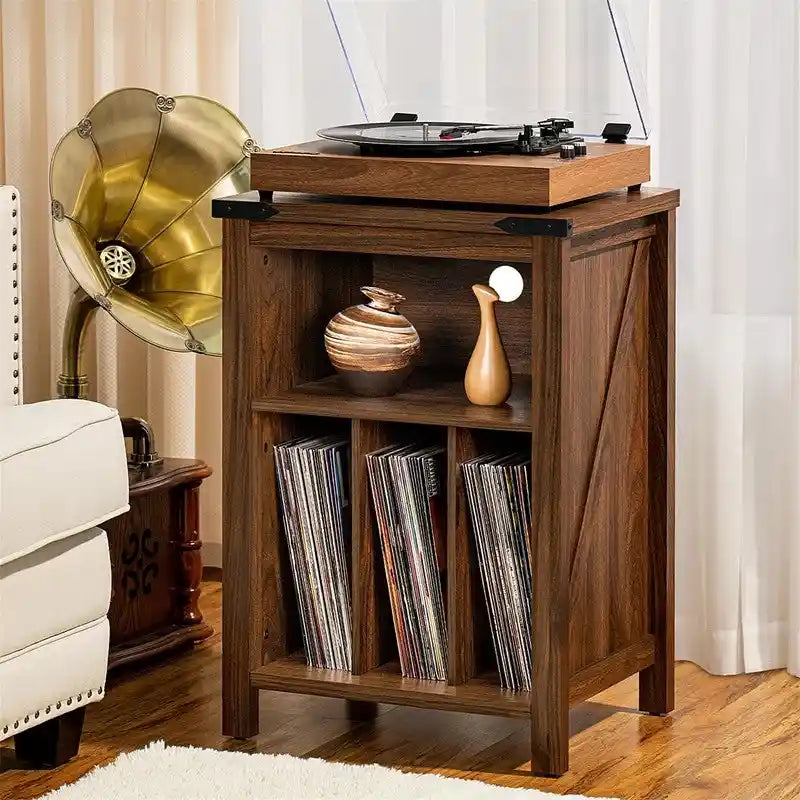 Table d'appoint en bois massif avec rangement pour disques vinyles, peut contenir 160 disques – 49,9 cm (l) x 73,7 cm (H)