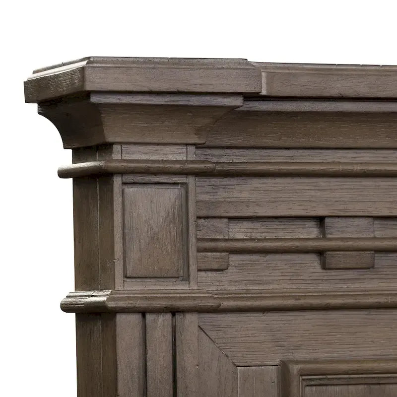 Lit en panneau de Rubberwood Taupe Dusty avec détails de Fretwork sculpté, Queen/King