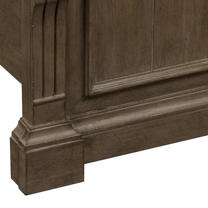 Lit en panneau de Rubberwood Taupe Dusty avec détails de Fretwork sculpté, Queen/King