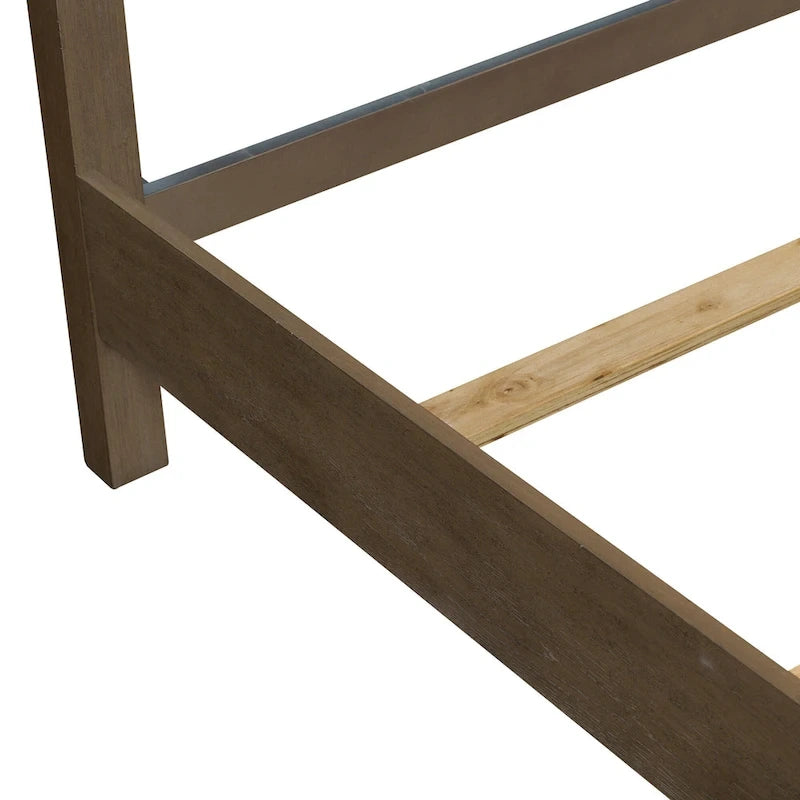 Lit en panneau de Rubberwood Taupe Dusty avec détails de Fretwork sculpté, Queen/King